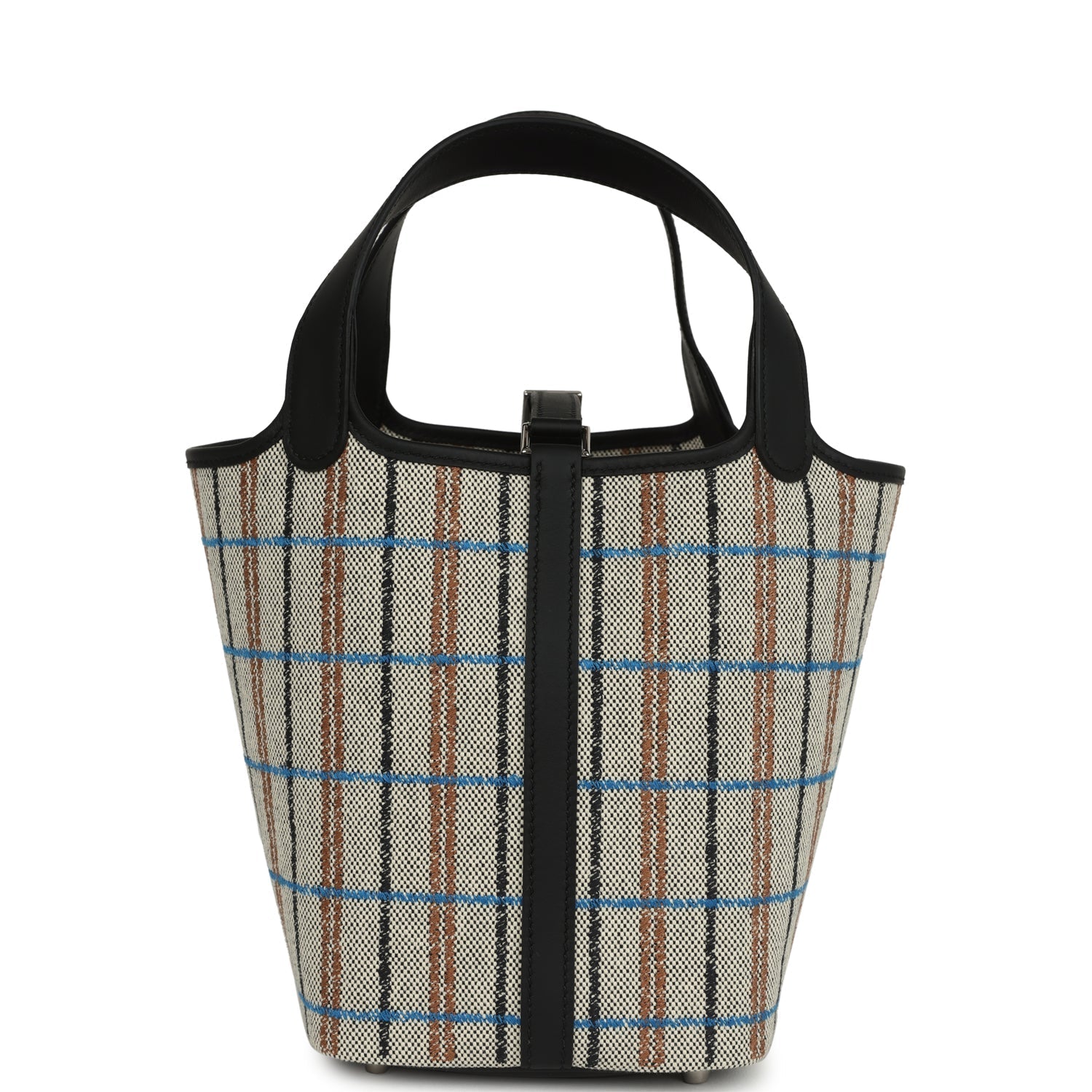 Picotin Lock 18 Black Swift and Ecru, Bleu, Black and Fauve Toile H Canvas Palladium Hardware Bag