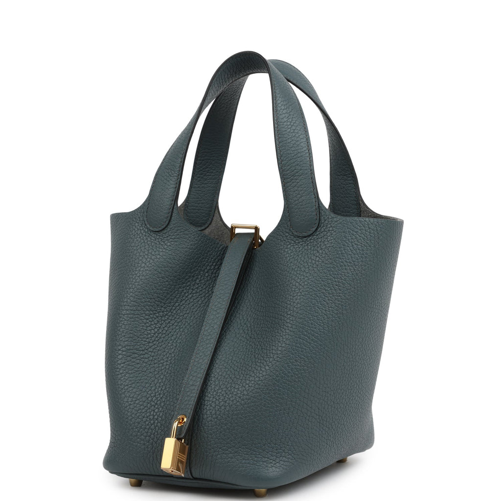 Picotin Lock 18 Bleu Orage Clemence Gold Hardware Bag