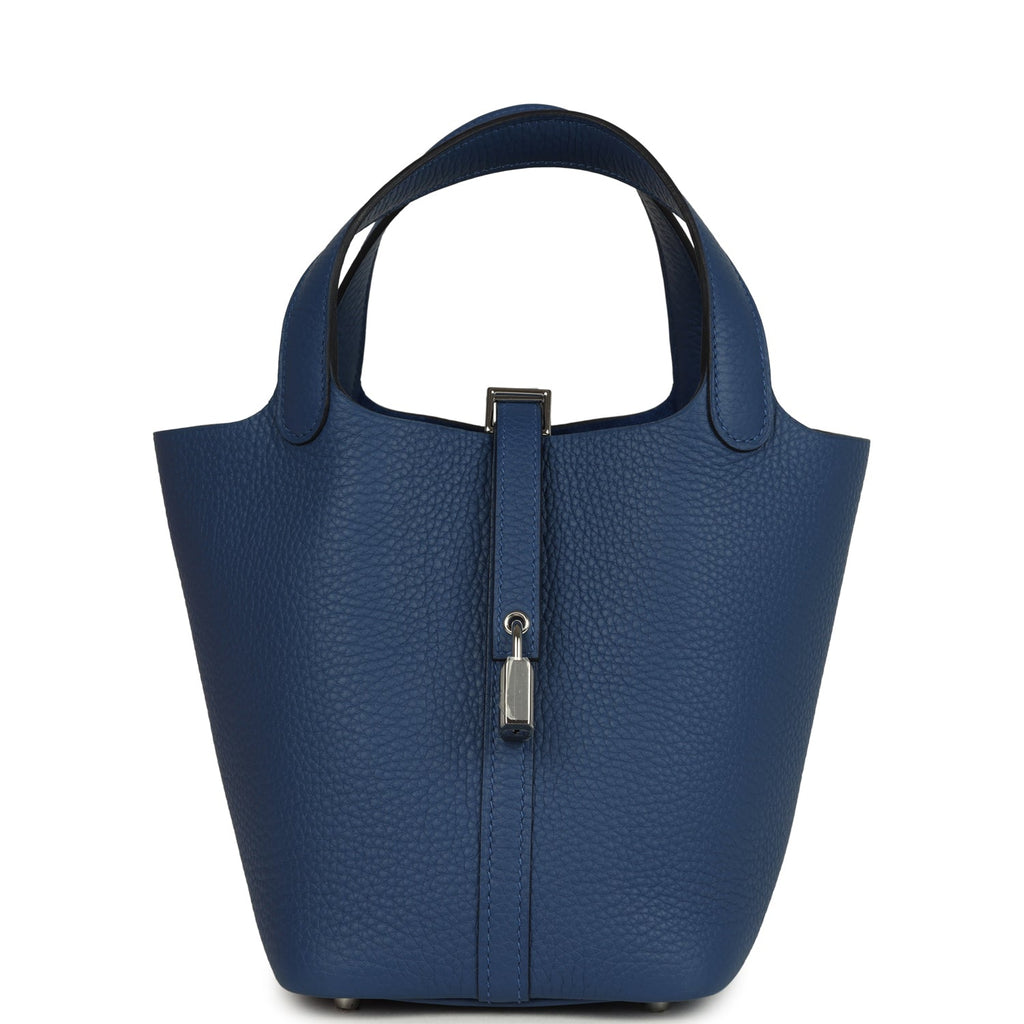 Picotin Lock 18 Bleu Tie Palladium Hardware Bag