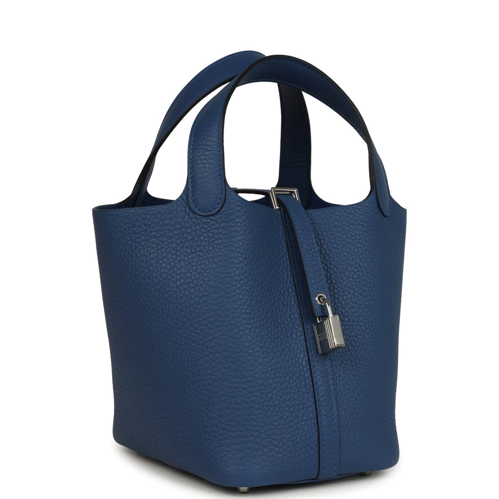 Picotin Lock 18 Bleu Tie Palladium Hardware Bag