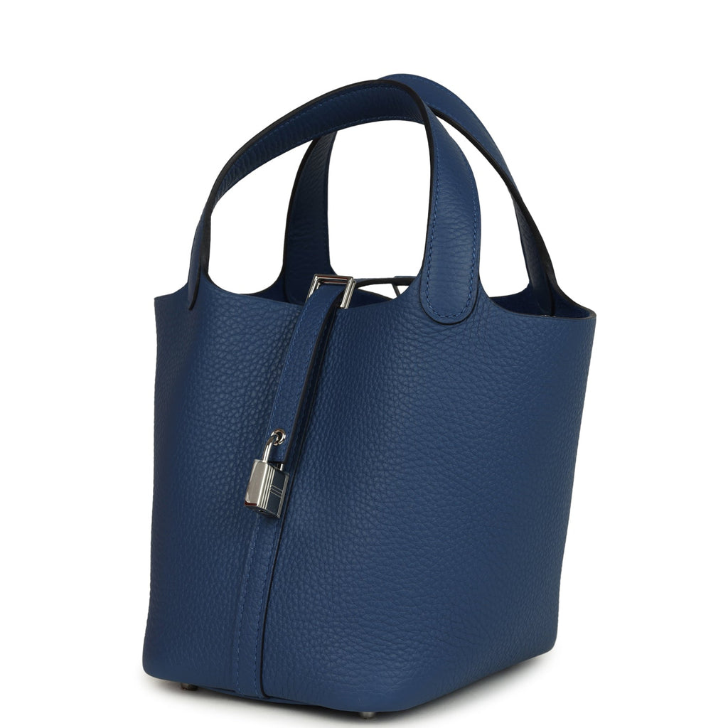 Picotin Lock 18 Bleu Tie Palladium Hardware Bag