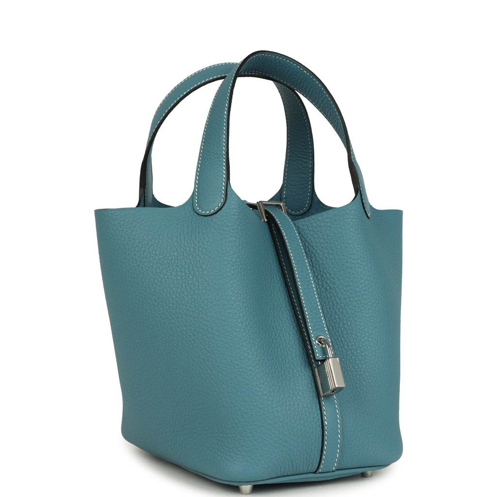 Picotin Lock 18 Blue Jean Clemence Palladium Hardware Bag