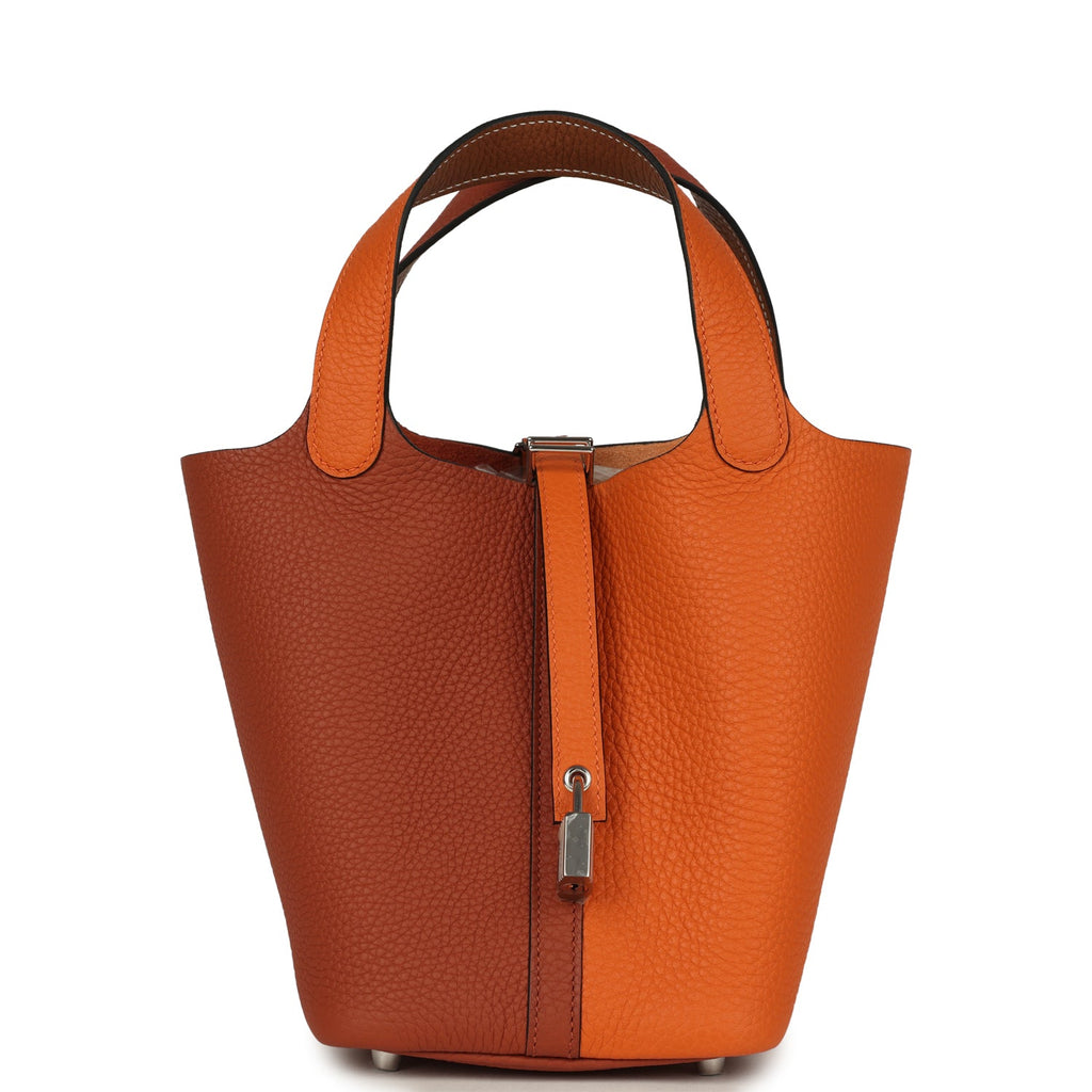 Picotin Lock 18 Casaque Orange, Cuivre and Gold Clemence Palladium Hardware Bag