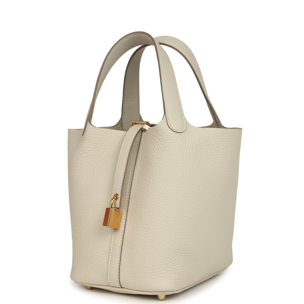 Picotin Lock 18 Craie Clemence Gold Hardware Bag