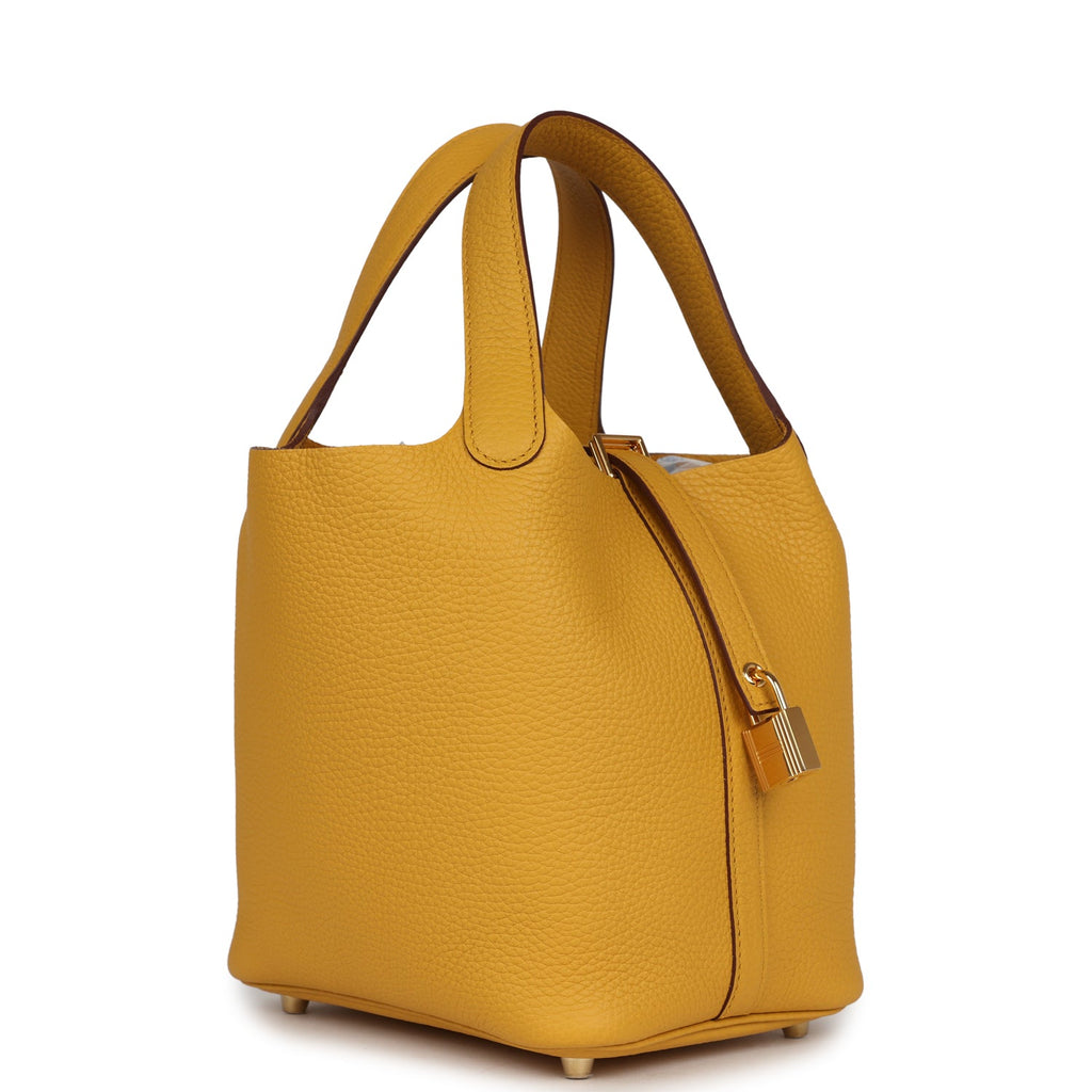 Picotin Lock 18 Jaune Ambre Clemence Gold Hardware Bag