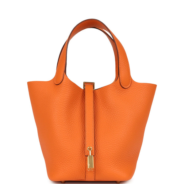 Picotin Lock 18 Orange Clemence Gold Hardware Bag