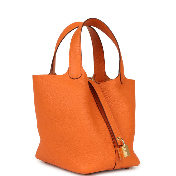 Picotin Lock 18 Orange Clemence Gold Hardware Bag