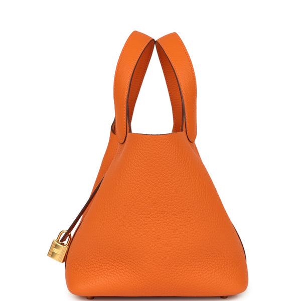 Picotin Lock 18 Orange Clemence Gold Hardware Bag