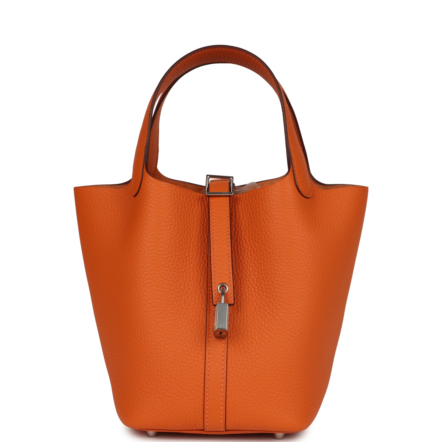 Picotin Lock 18 Orange Clemence Palladium Hardware Bag