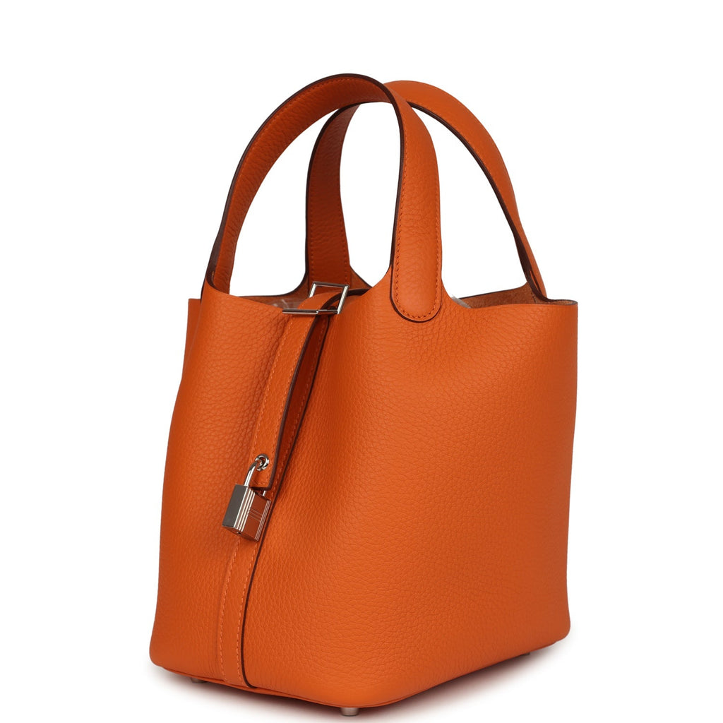 Picotin Lock 18 Orange Clemence Palladium Hardware Bag