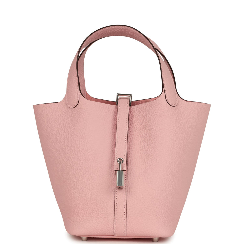 Picotin Lock 18 Rose Sakura Clemence Palladium Hardware Bag