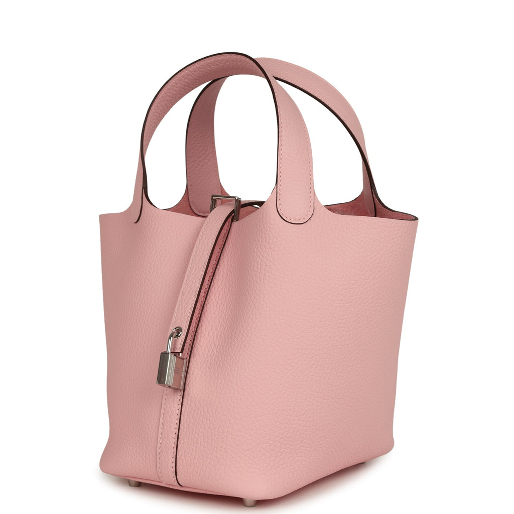 Picotin Lock 18 Rose Sakura Clemence Palladium Hardware Bag