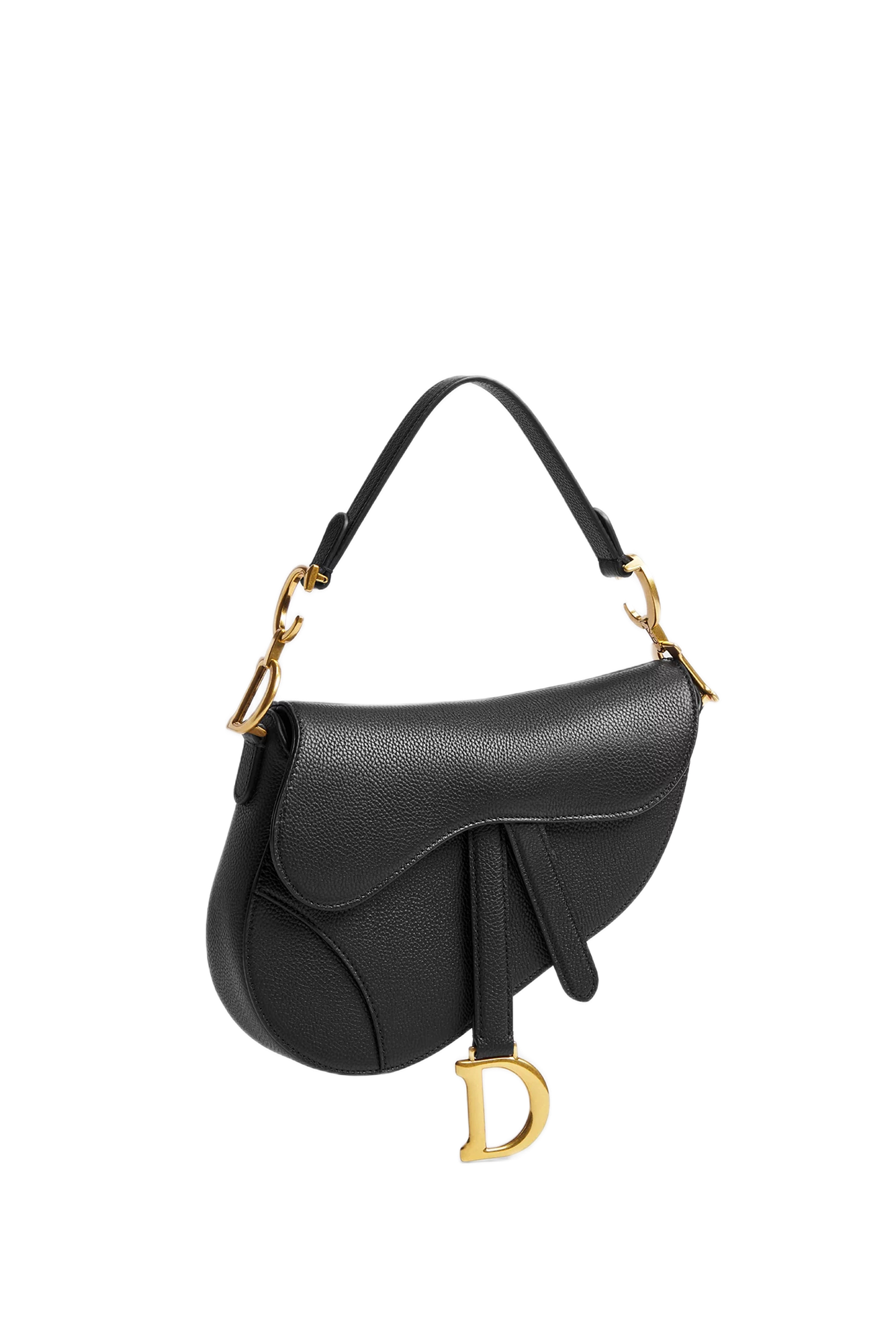 Small Saddle with Strap Black Grained Bag
