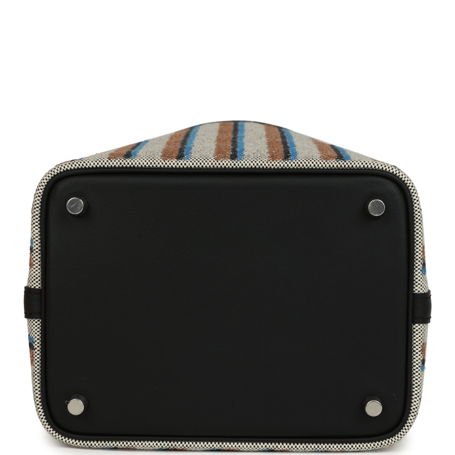 Stripe Picotin Lock 18 Black Swift and Ecru, Bleu, Black and Fauve Toile H Canvas Palladium Hardware  Bag