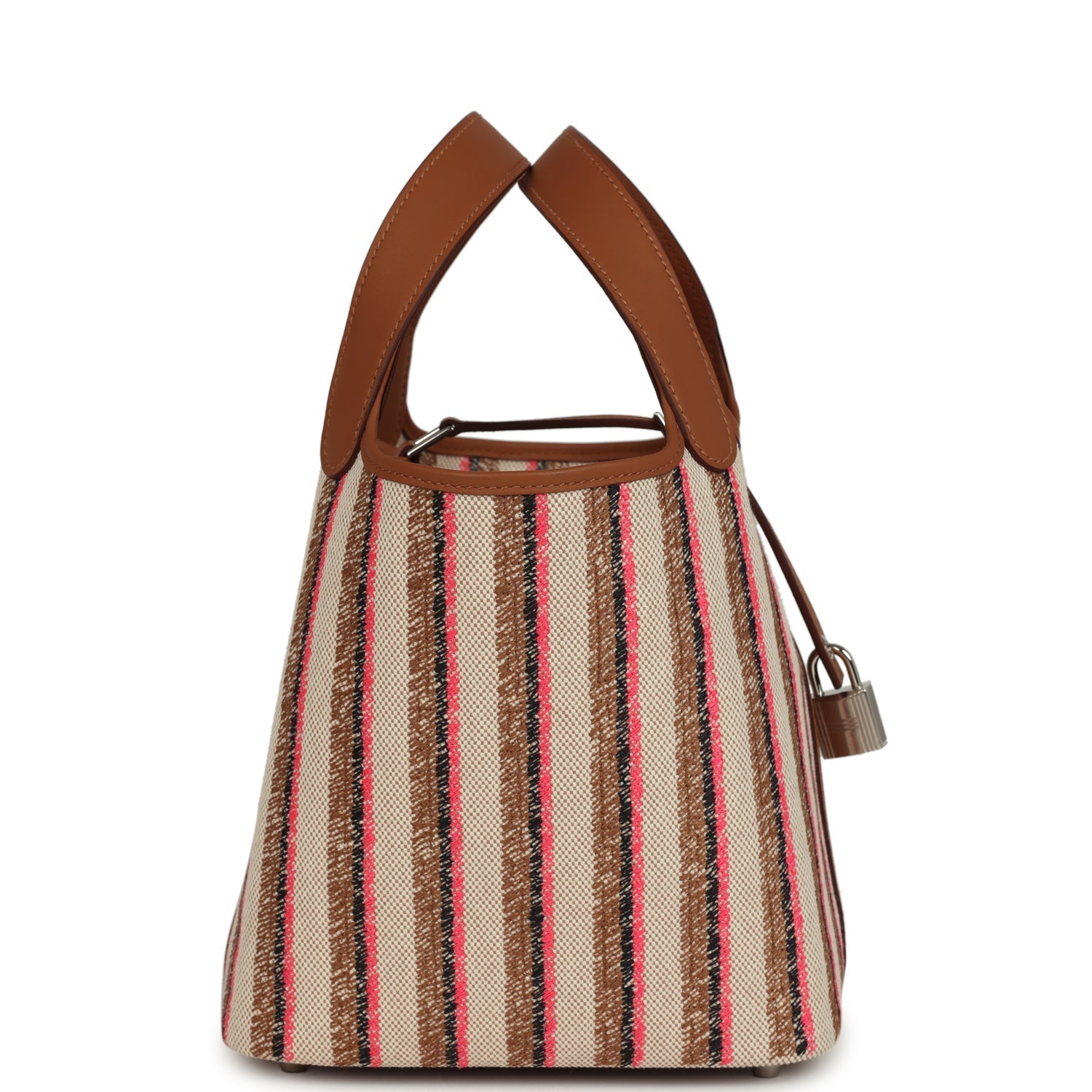 Stripe Picotin Lock 18 Gold Swift and Ecru-Beige, Rose Pop, Black and Fauve Toile H Canvas Palladium Hardware Bag