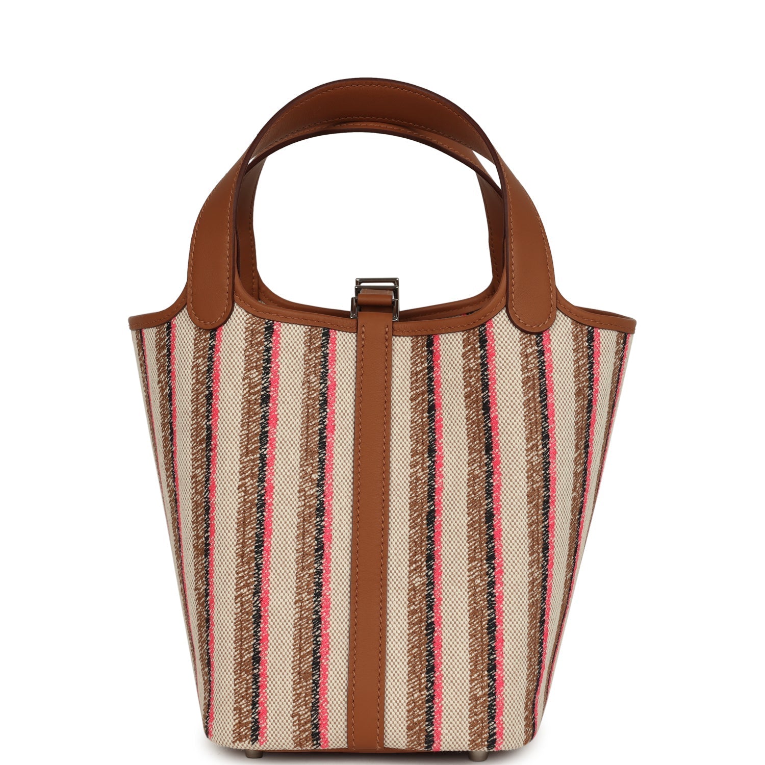 Stripe Picotin Lock 18 Gold Swift and Ecru-Beige, Rose Pop, Black and Fauve Toile H Canvas Palladium Hardware Bag