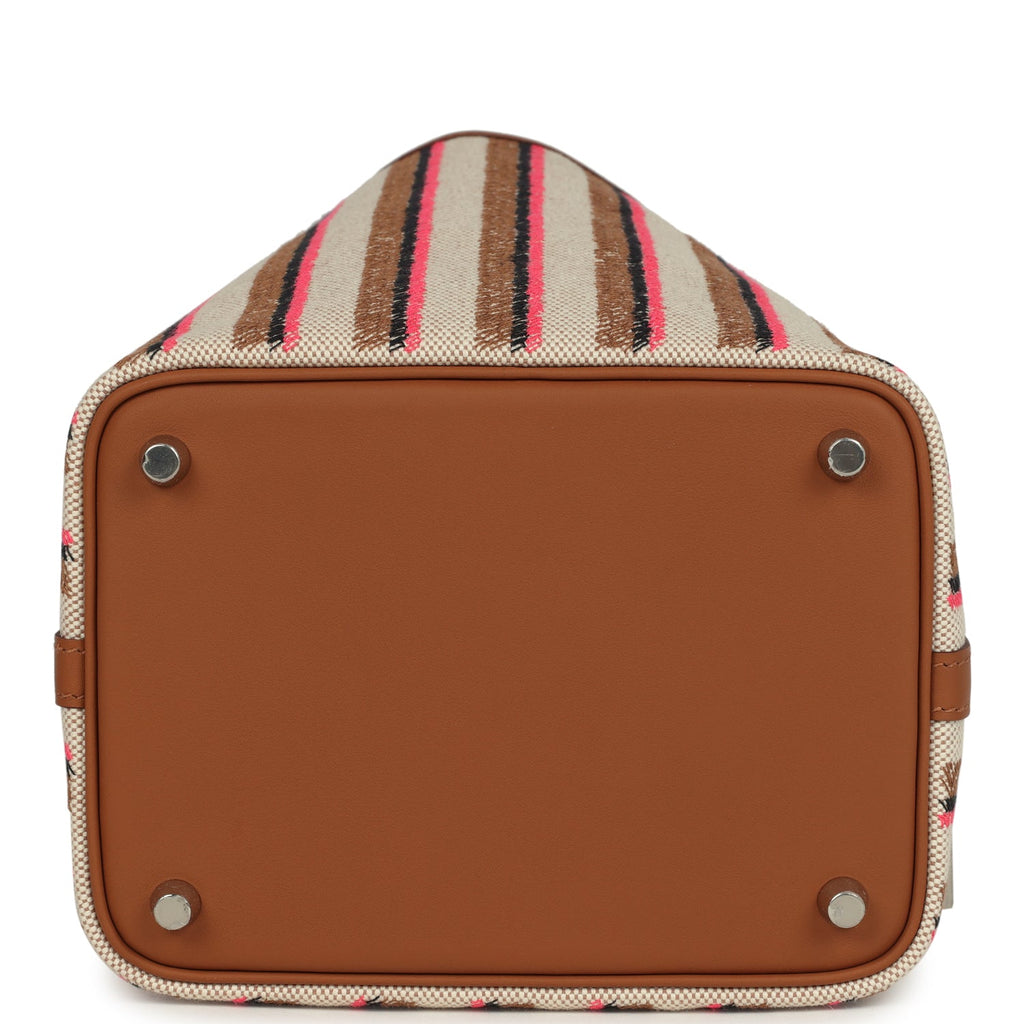 Stripe Picotin Lock 18 Gold Swift and Ecru-Beige, Rose Pop, Black and Fauve Toile H Canvas Palladium Hardware Bag