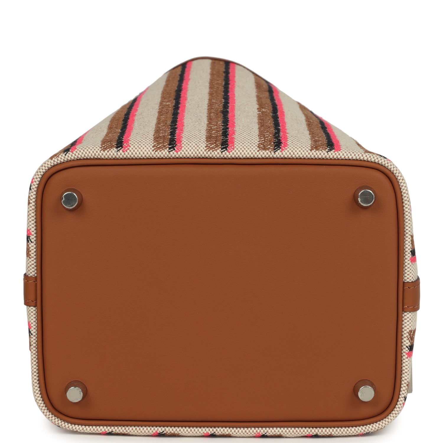 Stripe Picotin Lock 18 Gold Swift and Ecru-Beige, Rose Pop, Black and Fauve Toile H Canvas Palladium Hardware Bag