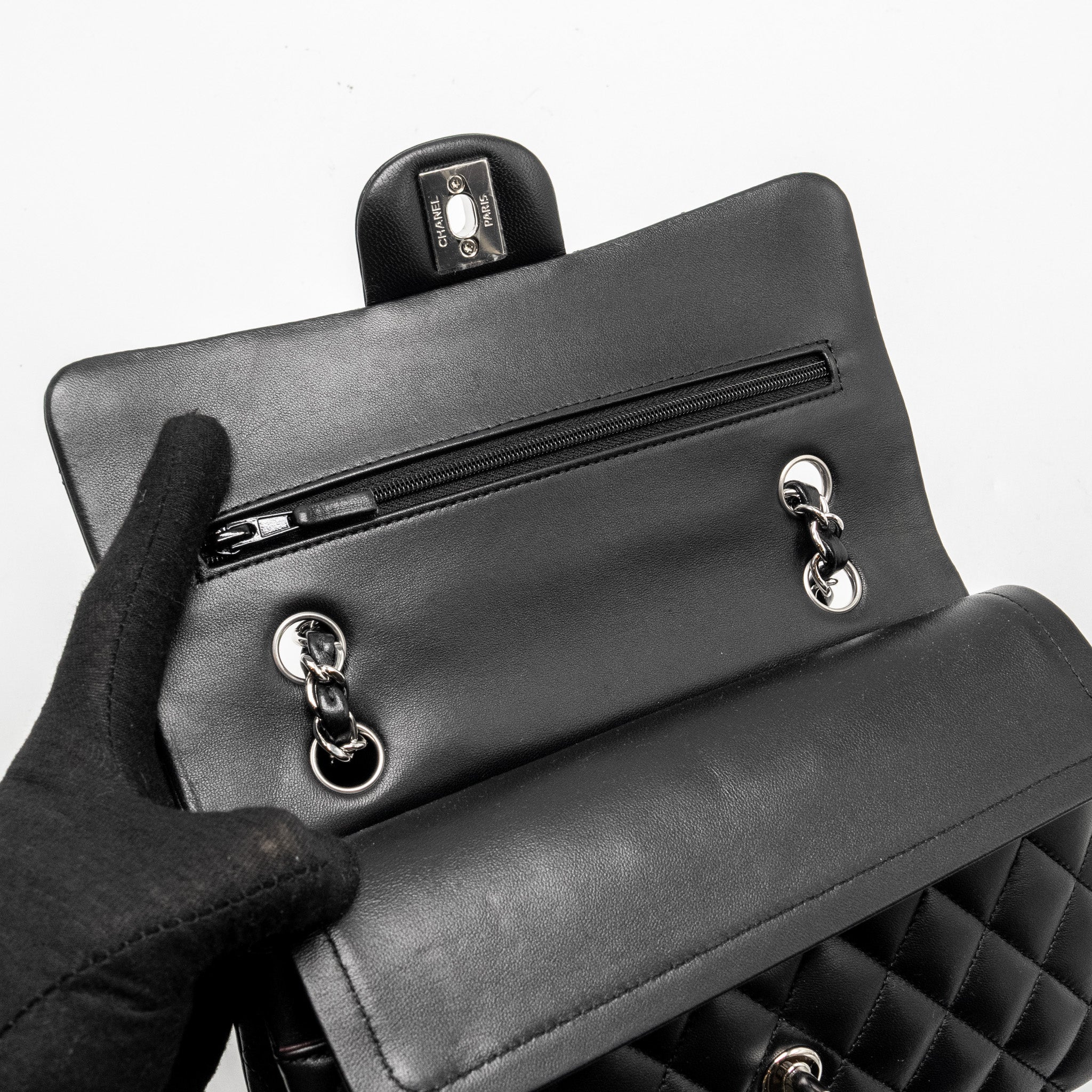 chanel-small-classic-double-flap-bag-lambskin-black-shw-microchip-1