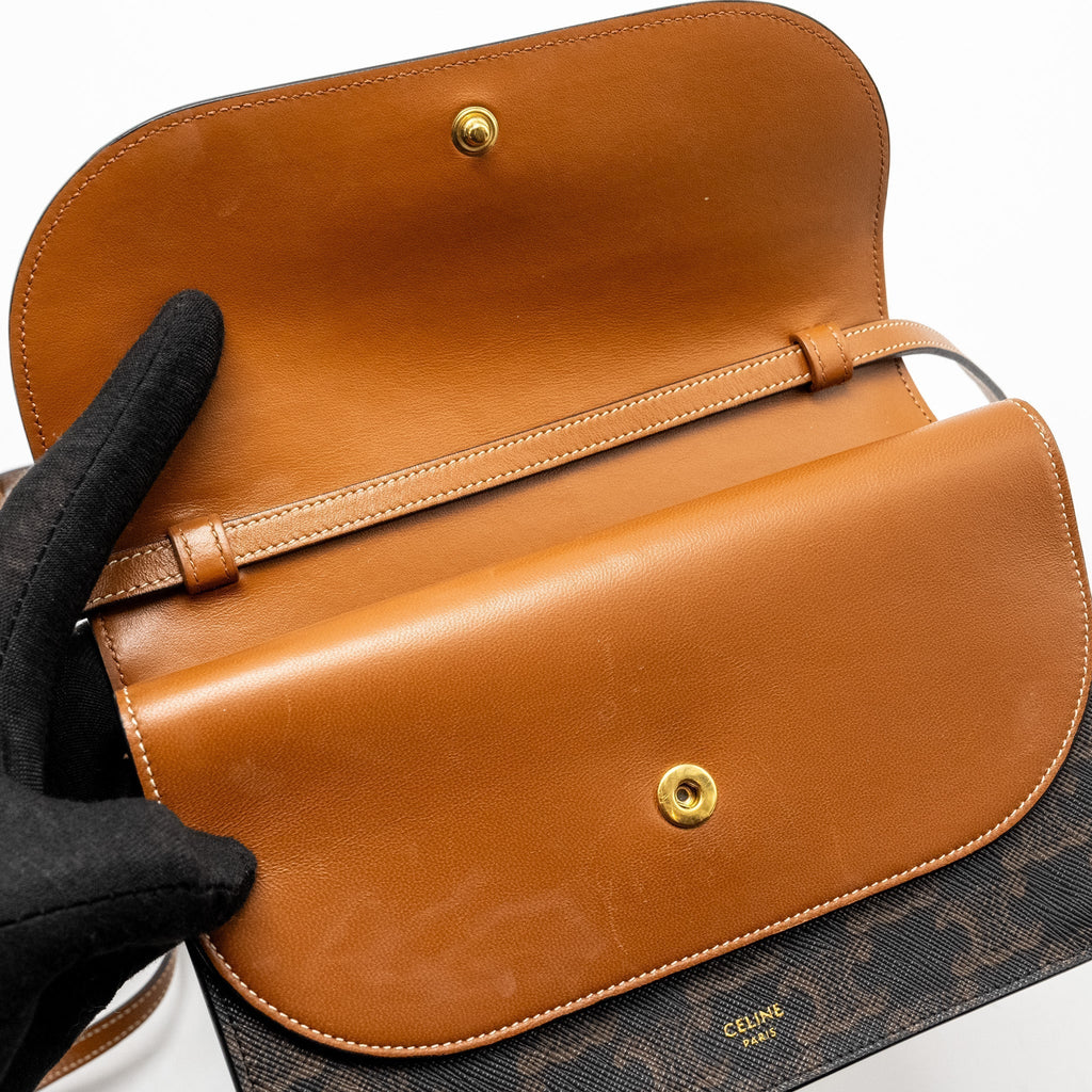 celine-wallet-on-strap-triomphe-canvas-smooth-lambskin-tan-ghw-6