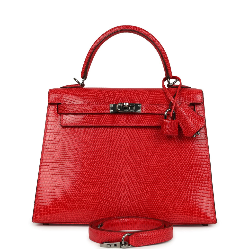 Vintage Kelly Sellier 25 Rouge Moyen Varanus Niloticus Lizard Ruthenium Hardware Bag