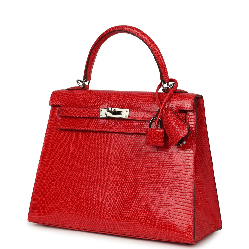 Vintage Kelly Sellier 25 Rouge Moyen Varanus Niloticus Lizard Ruthenium Hardware Bag