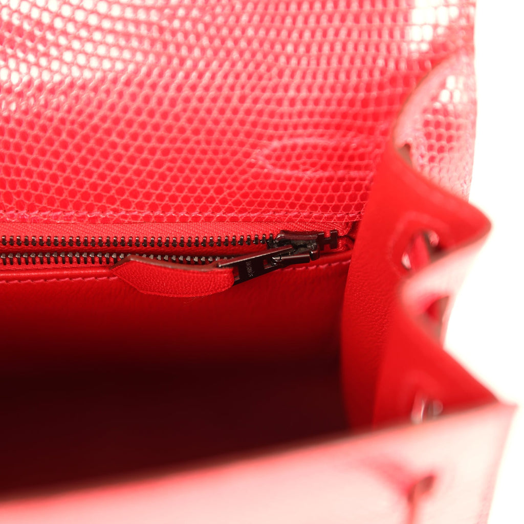 Vintage Kelly Sellier 25 Rouge Moyen Varanus Niloticus Lizard Ruthenium Hardware Bag
