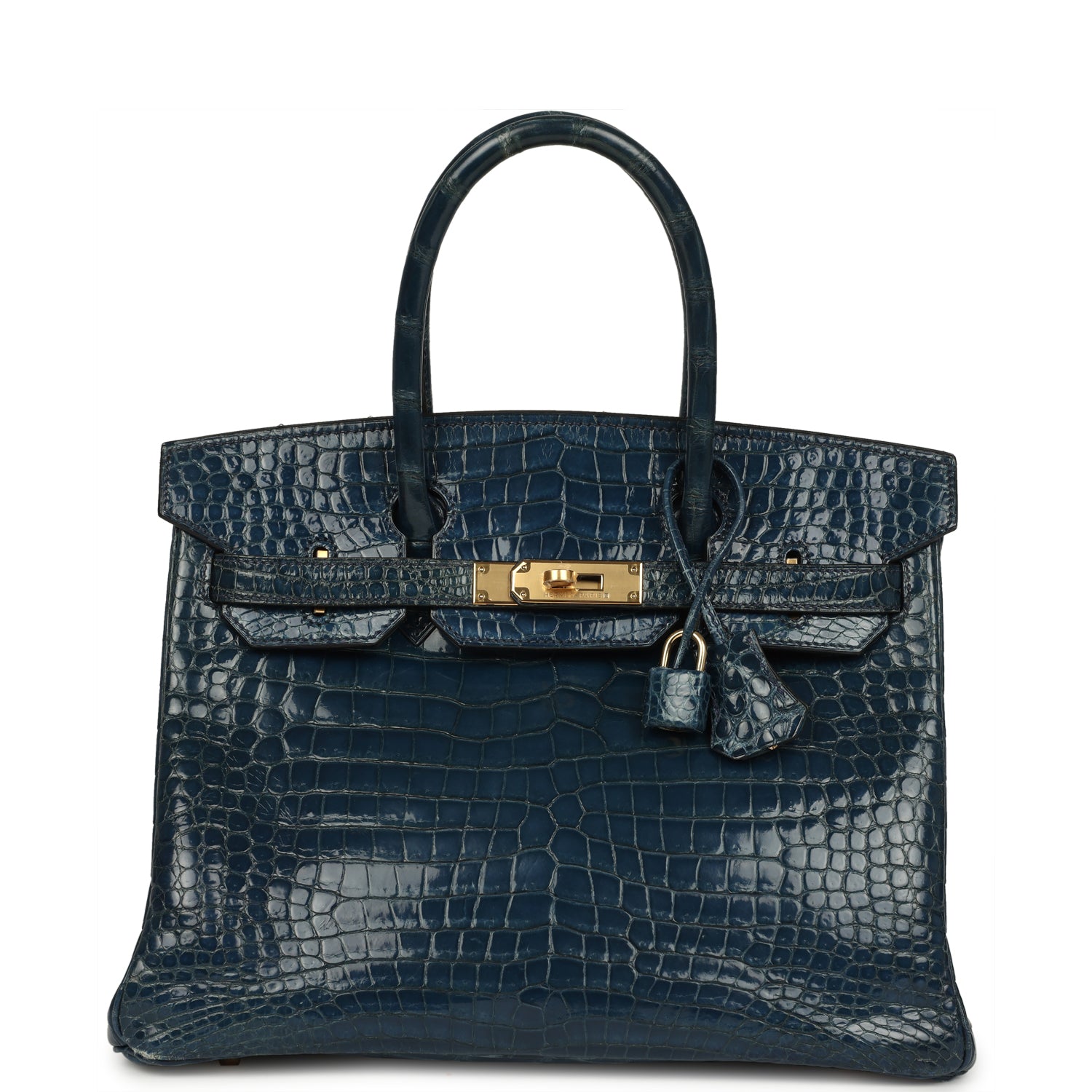Vintage Birkin 30 Bleu Roi Shiny Porosus Crocodile Gold Hardware Bag
