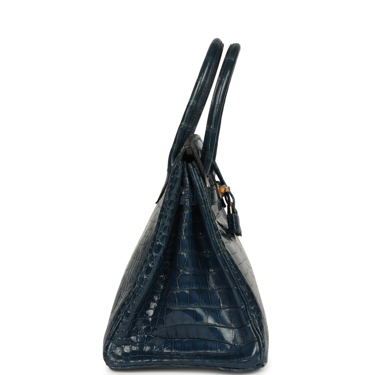 Vintage Birkin 30 Bleu Roi Shiny Porosus Crocodile Gold Hardware Bag
