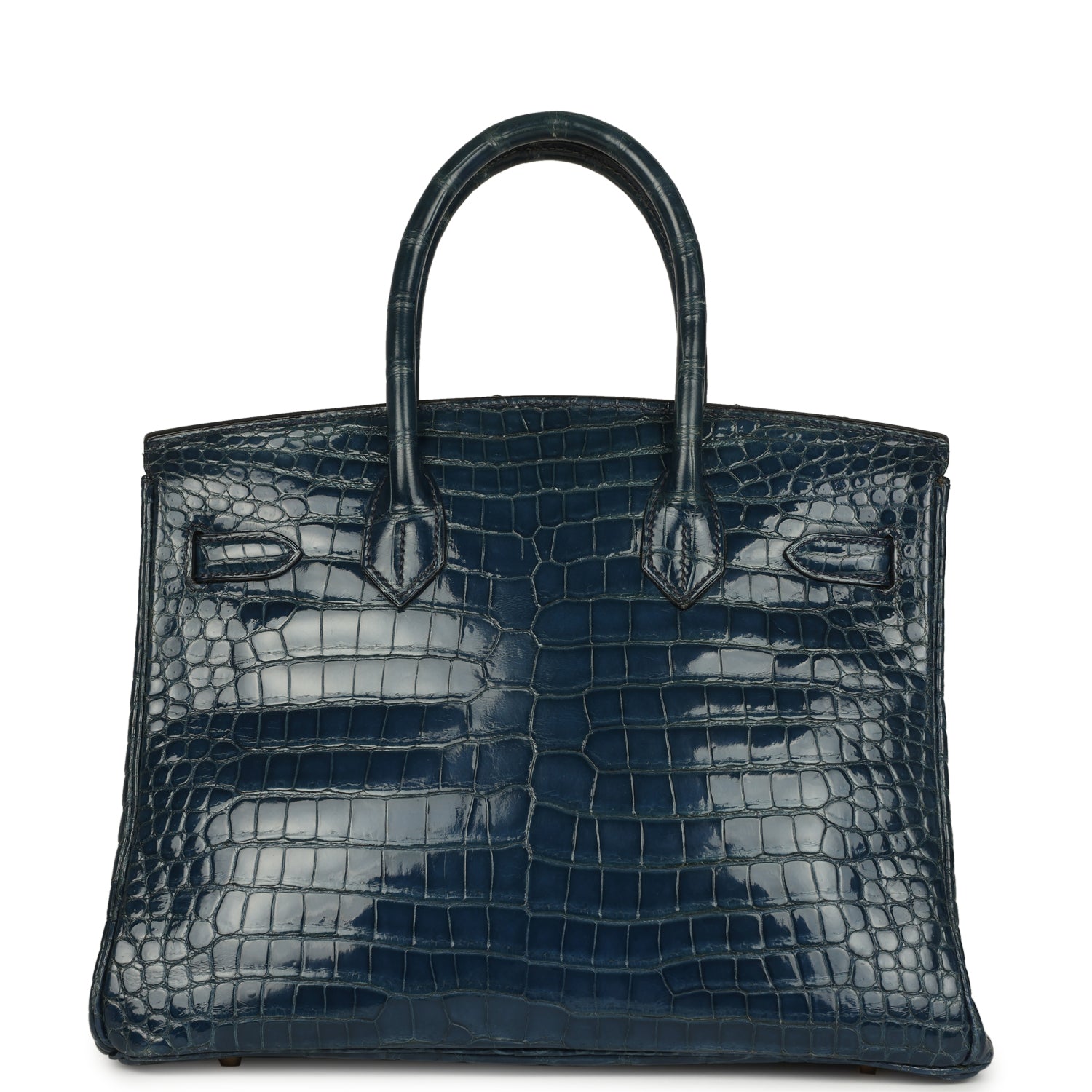 Vintage Birkin 30 Bleu Roi Shiny Porosus Crocodile Gold Hardware Bag
