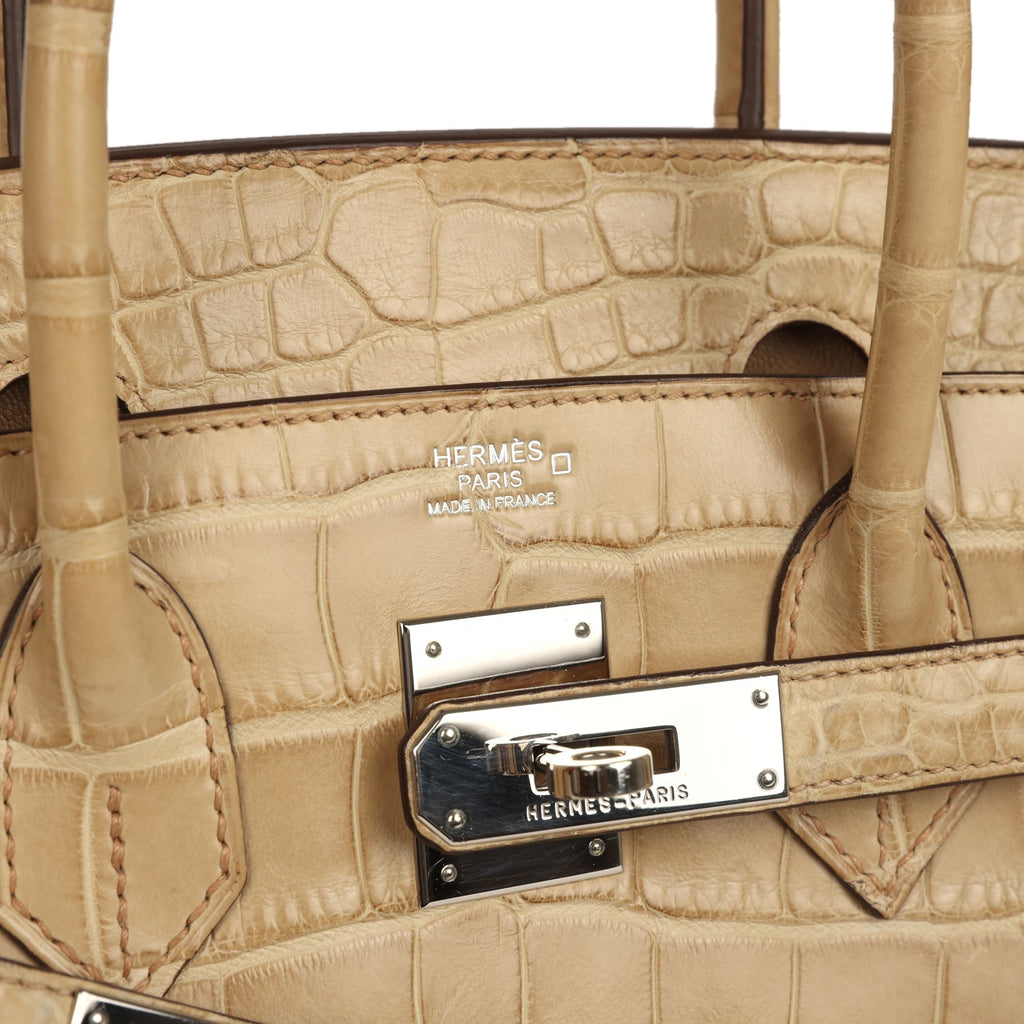 Vintage Birkin 30 Poussiere Matte Alligator Palladium Hardware Bag