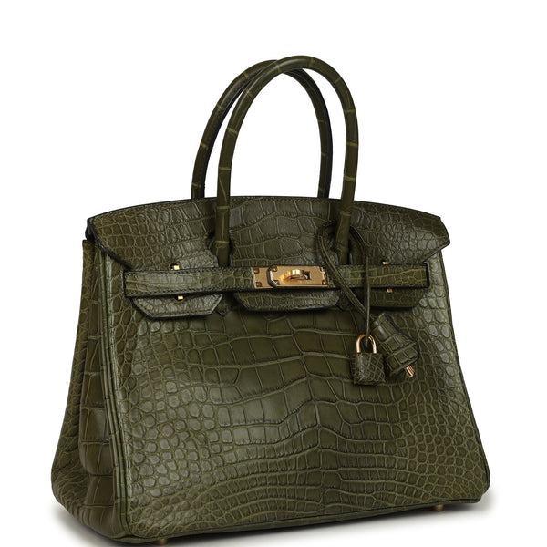 Vintage Birkin 30 Vert Olive Matte Alligator Gold Hardware Bag