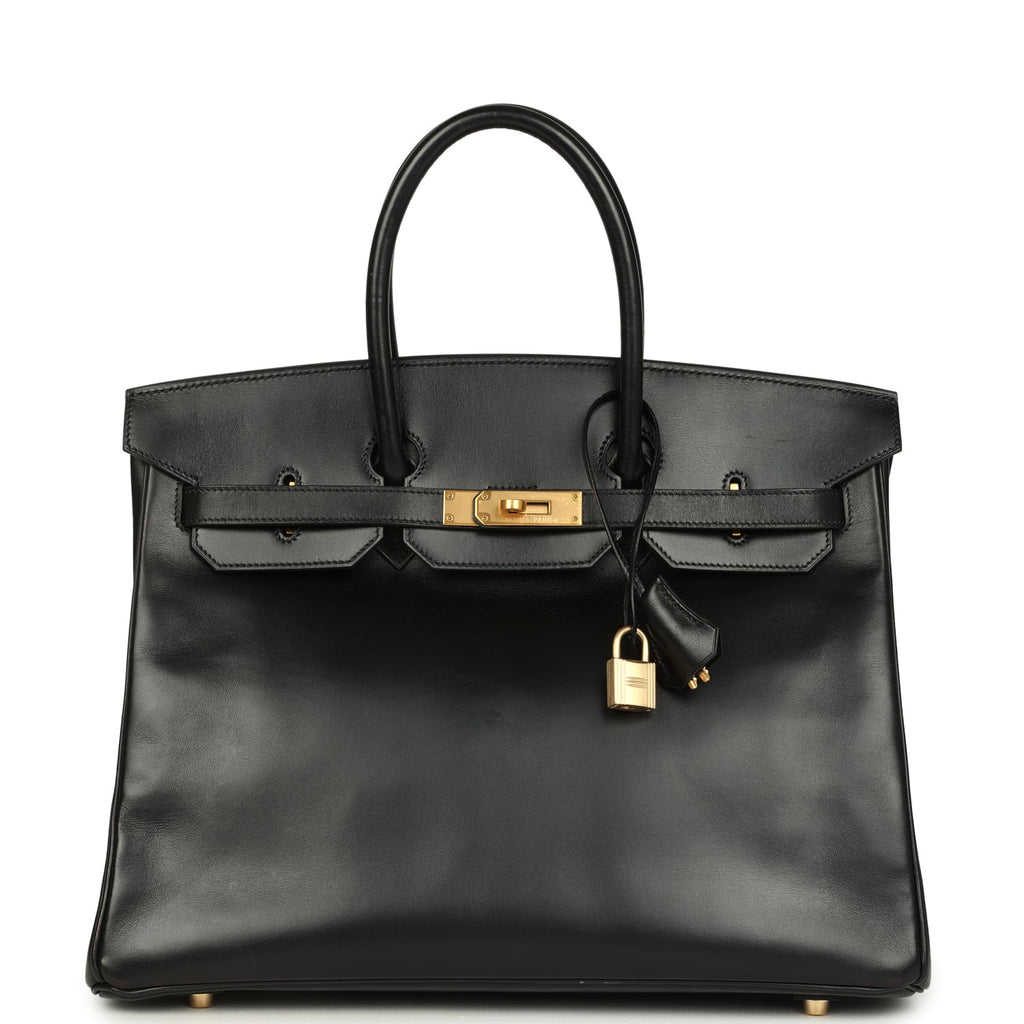 Vintage Birkin 35 Black Box Brushed Gold Hardware