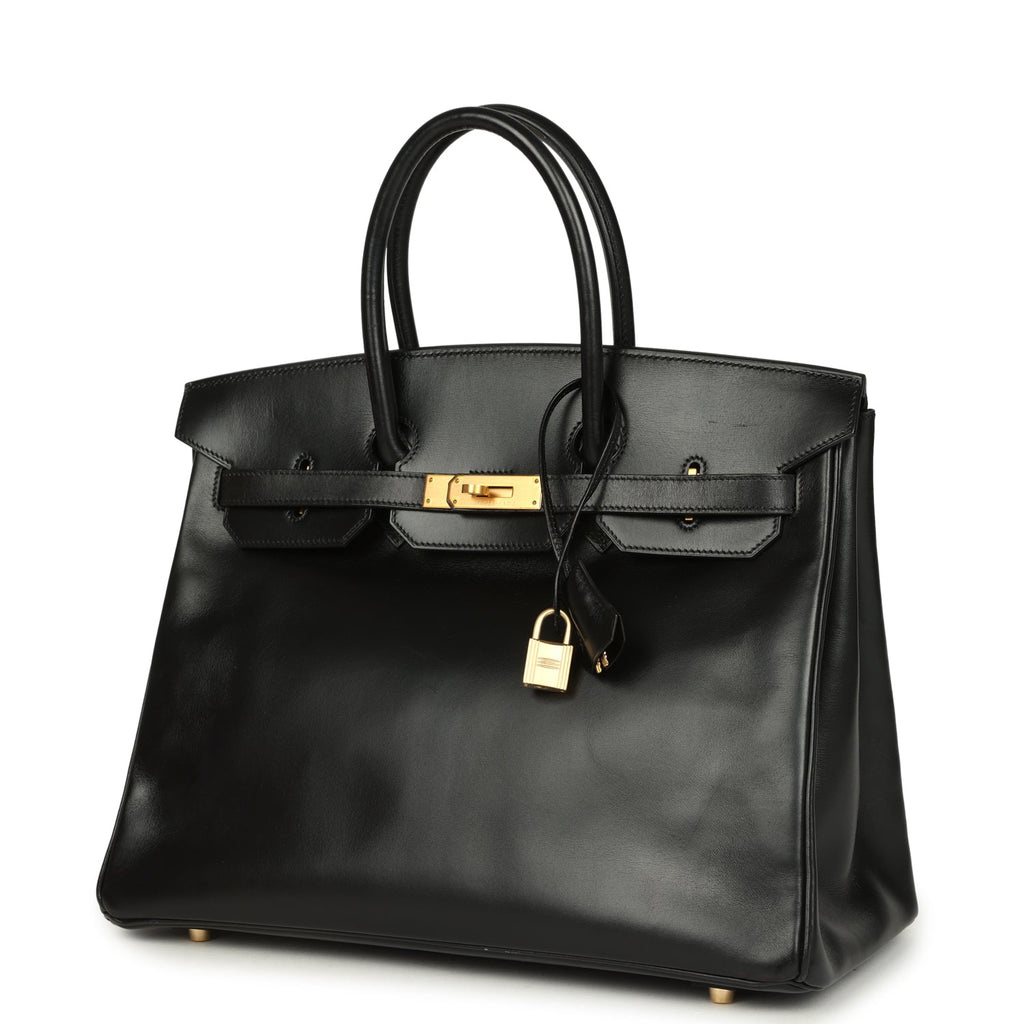 Vintage Birkin 35 Black Box Brushed Gold Hardware