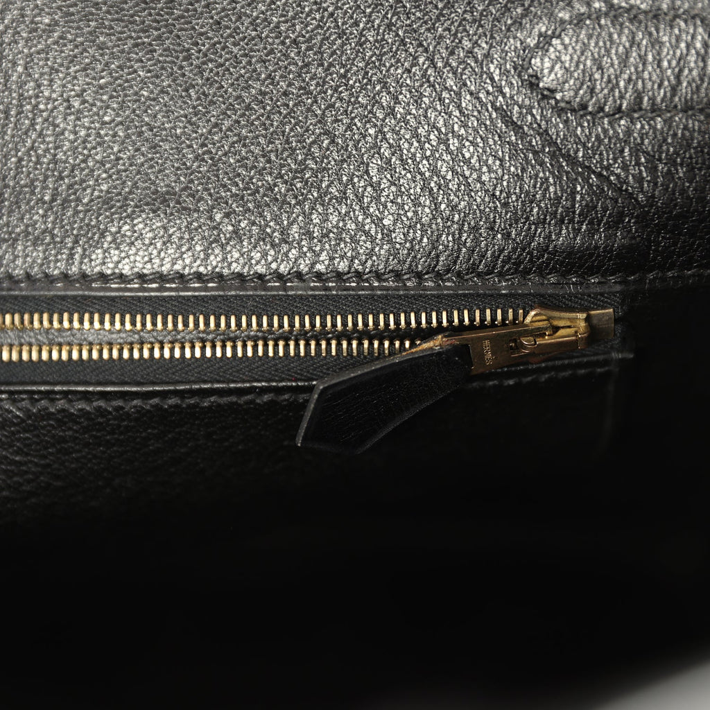Vintage Birkin 35 Black Box Brushed Gold Hardware