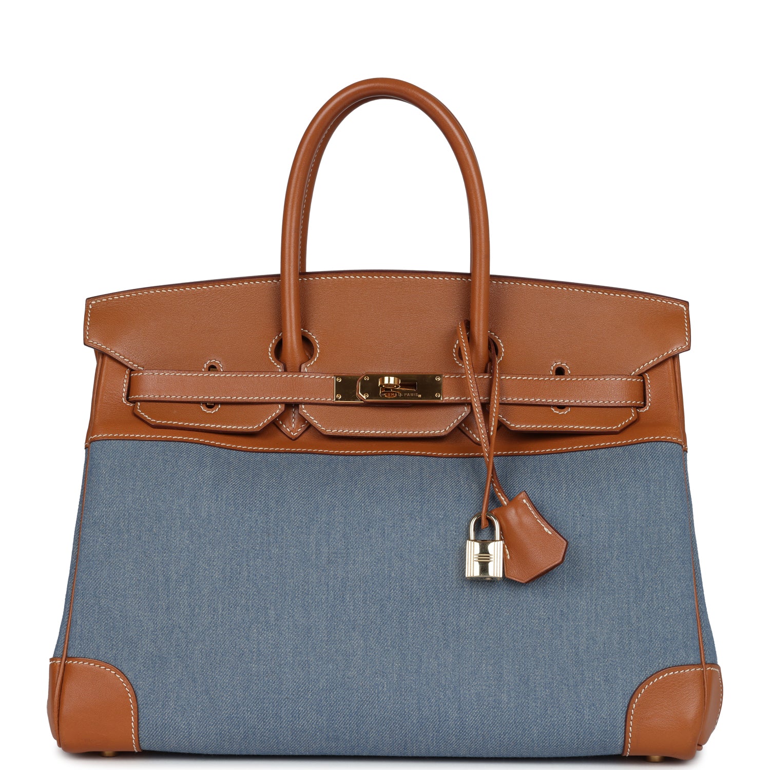 Vintage Birkin 35 Blue Denim and Gold Gulliver Gold Hardware