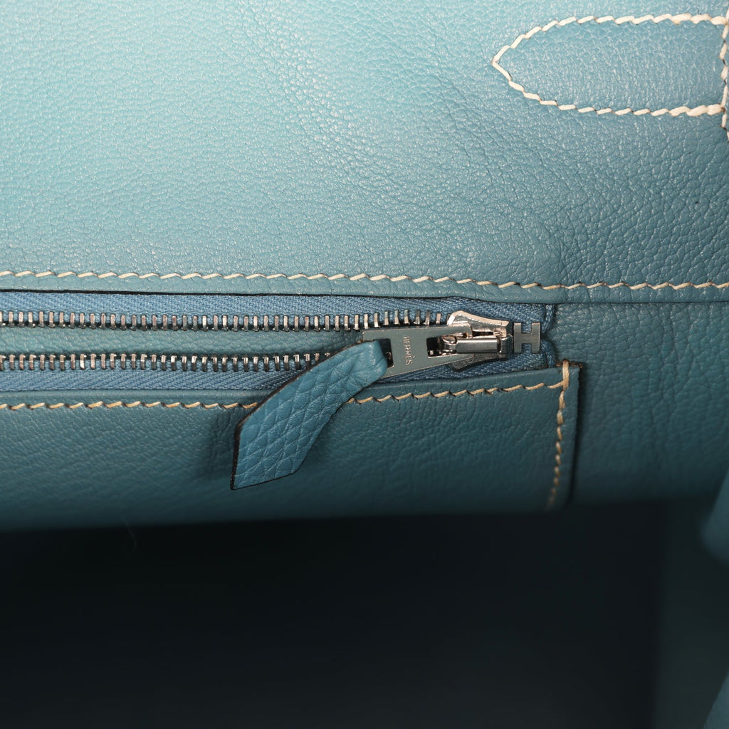Vintage Birkin 35 Blue Jean Togo Palladium Hardware