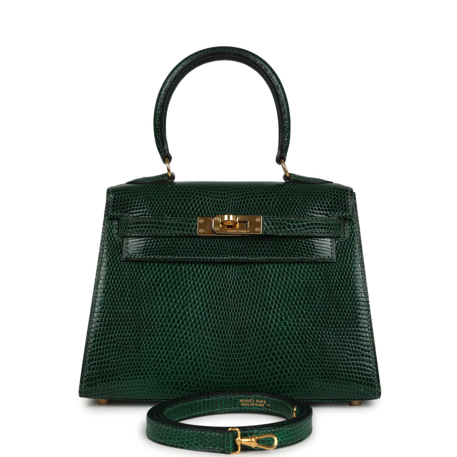 Vintage Kelly Sellier 20 Vert Fonce Varanus Salvator Lizard Bag