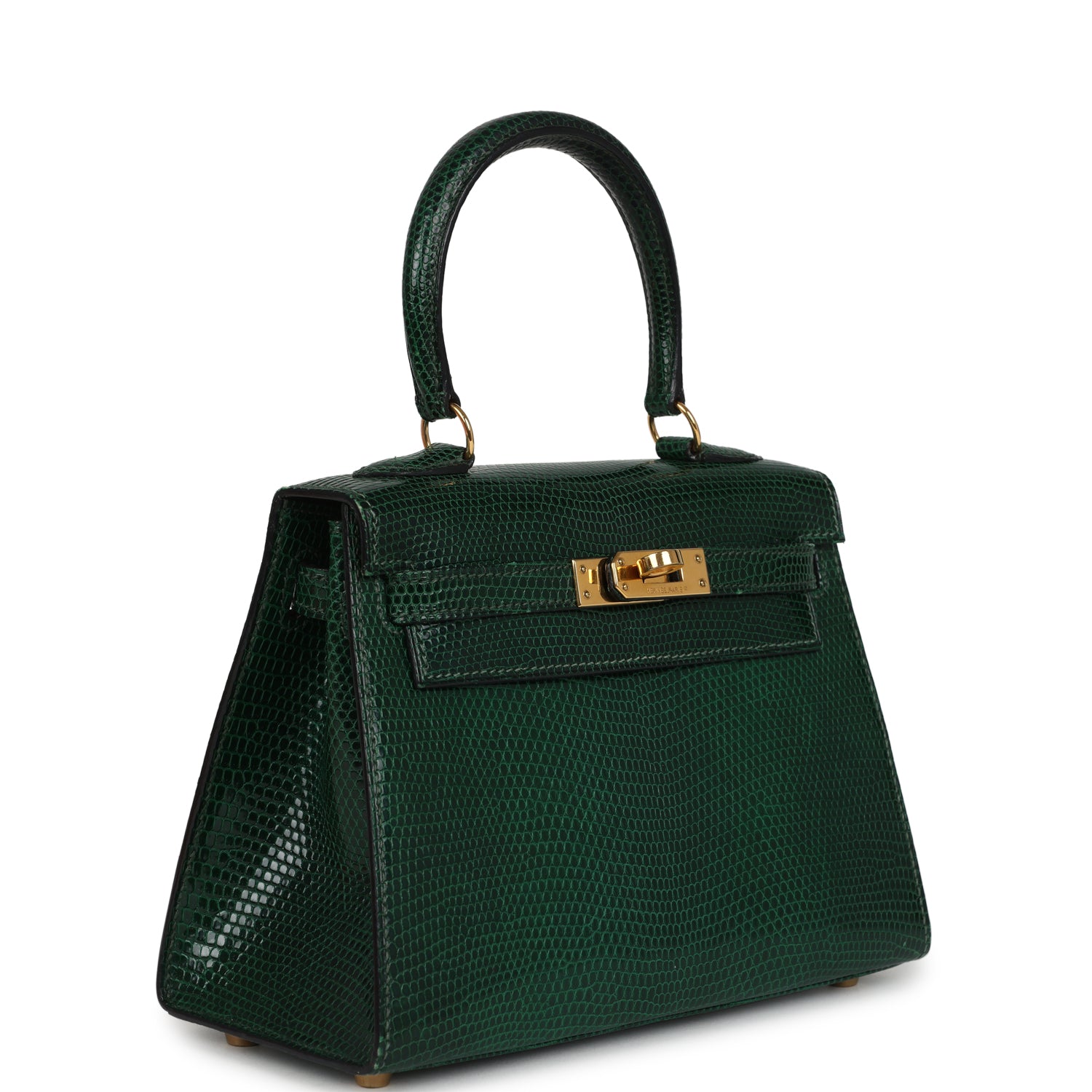 Vintage Kelly Sellier 20 Vert Fonce Varanus Salvator Lizard Bag