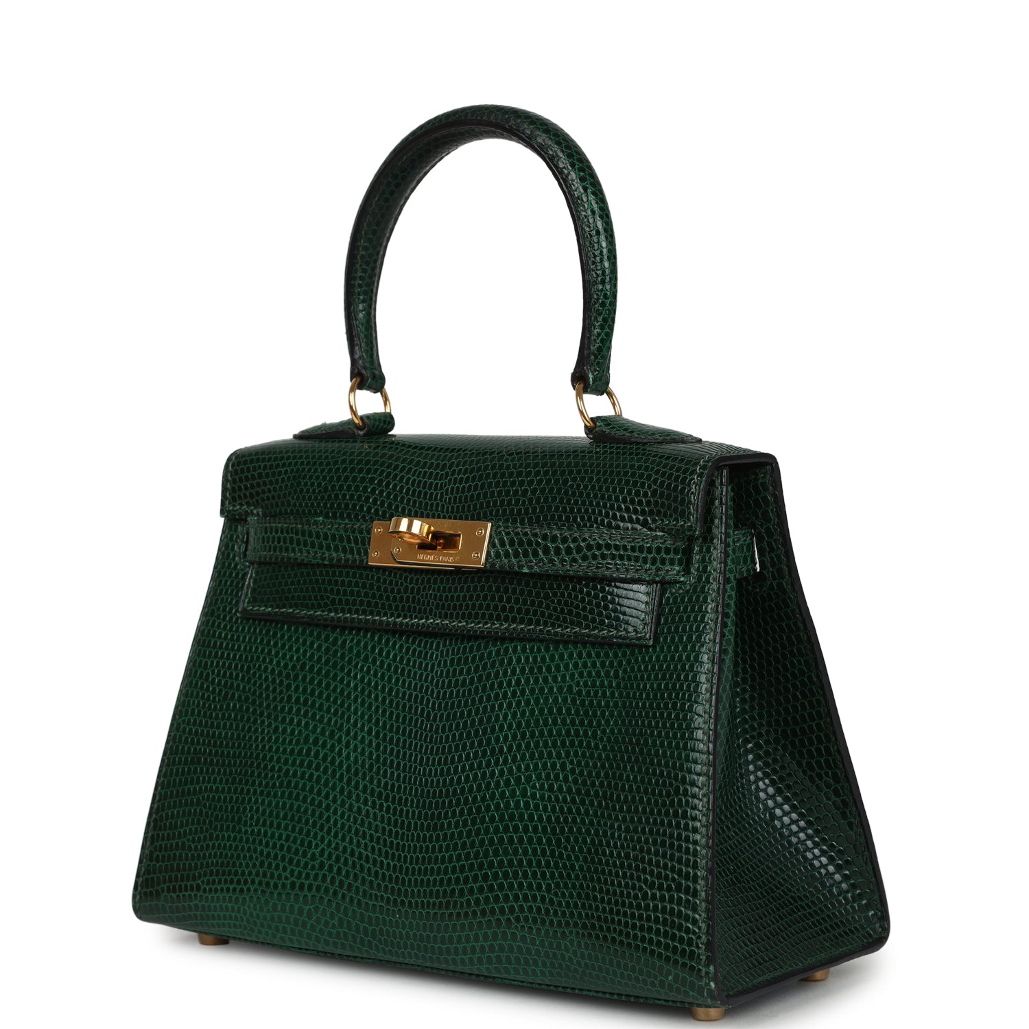 Vintage Kelly Sellier 20 Vert Fonce Varanus Salvator Lizard Bag