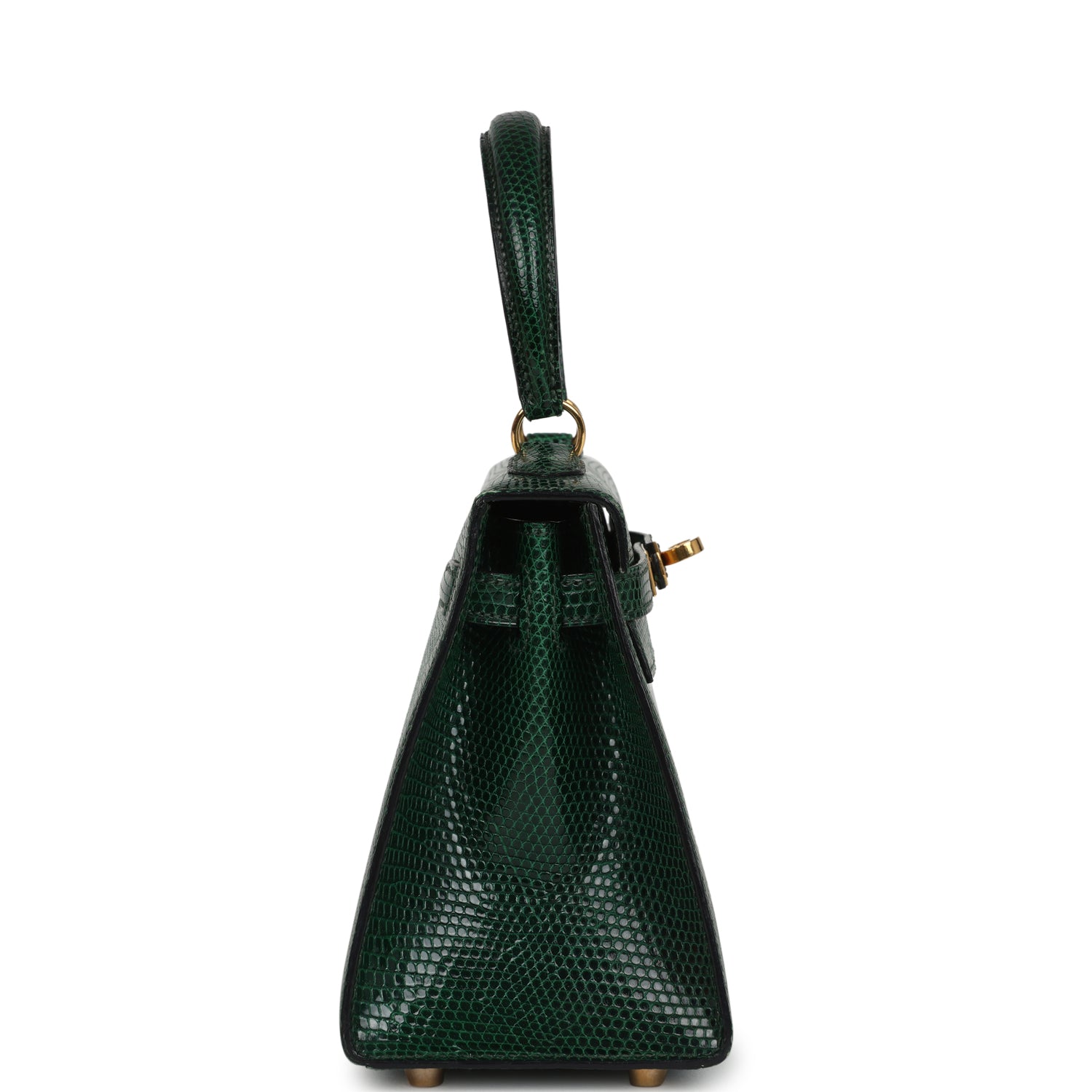 Vintage Kelly Sellier 20 Vert Fonce Varanus Salvator Lizard Bag