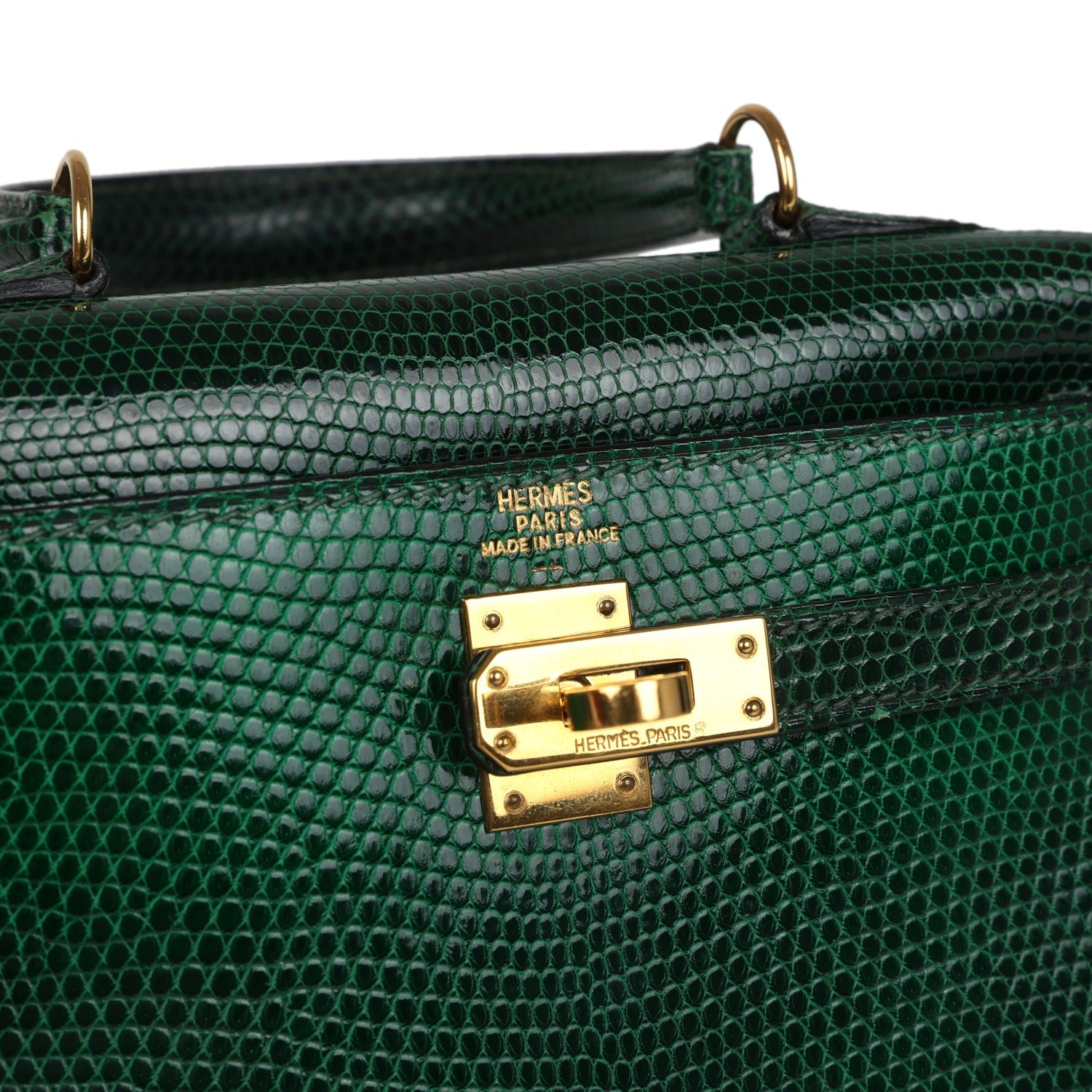 Vintage Kelly Sellier 20 Vert Fonce Varanus Salvator Lizard Bag