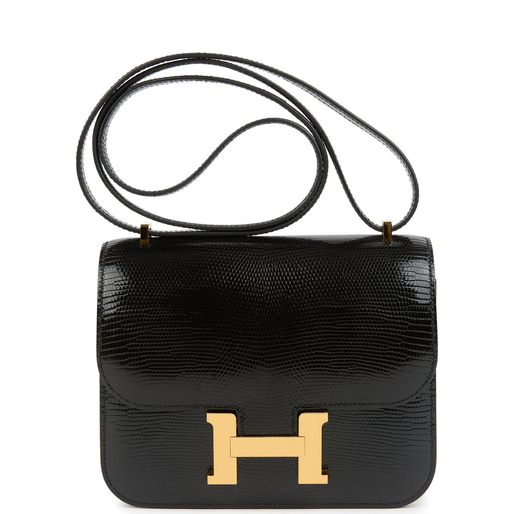 Constance 18 Black Varanus Salvator Lizard Gold Hardware Bag