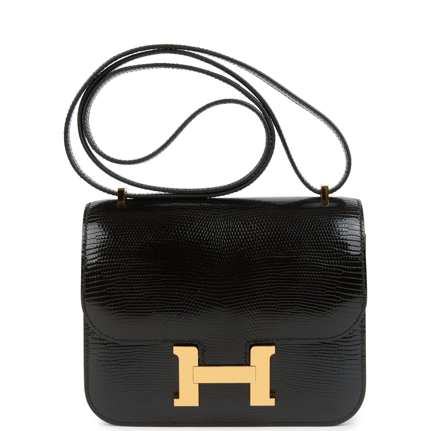Constance 18 Black Varanus Salvator Lizard Gold Hardware Bag