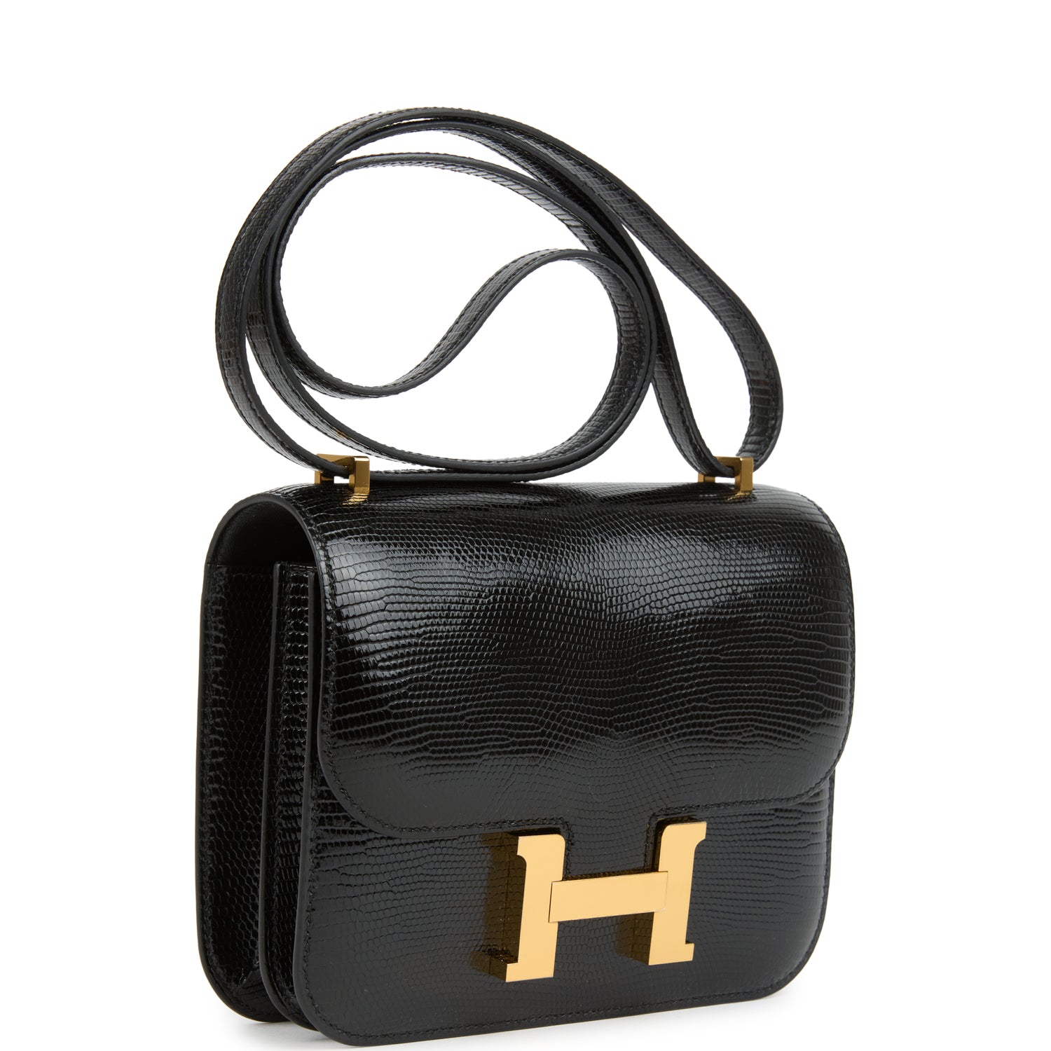 Constance 18 Black Varanus Salvator Lizard Gold Hardware Bag