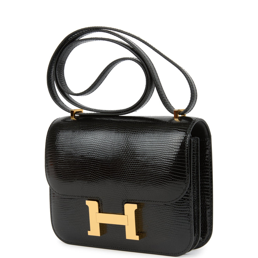Constance 18 Black Varanus Salvator Lizard Gold Hardware Bag