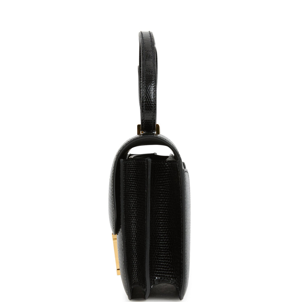 Constance 18 Black Varanus Salvator Lizard Gold Hardware Bag