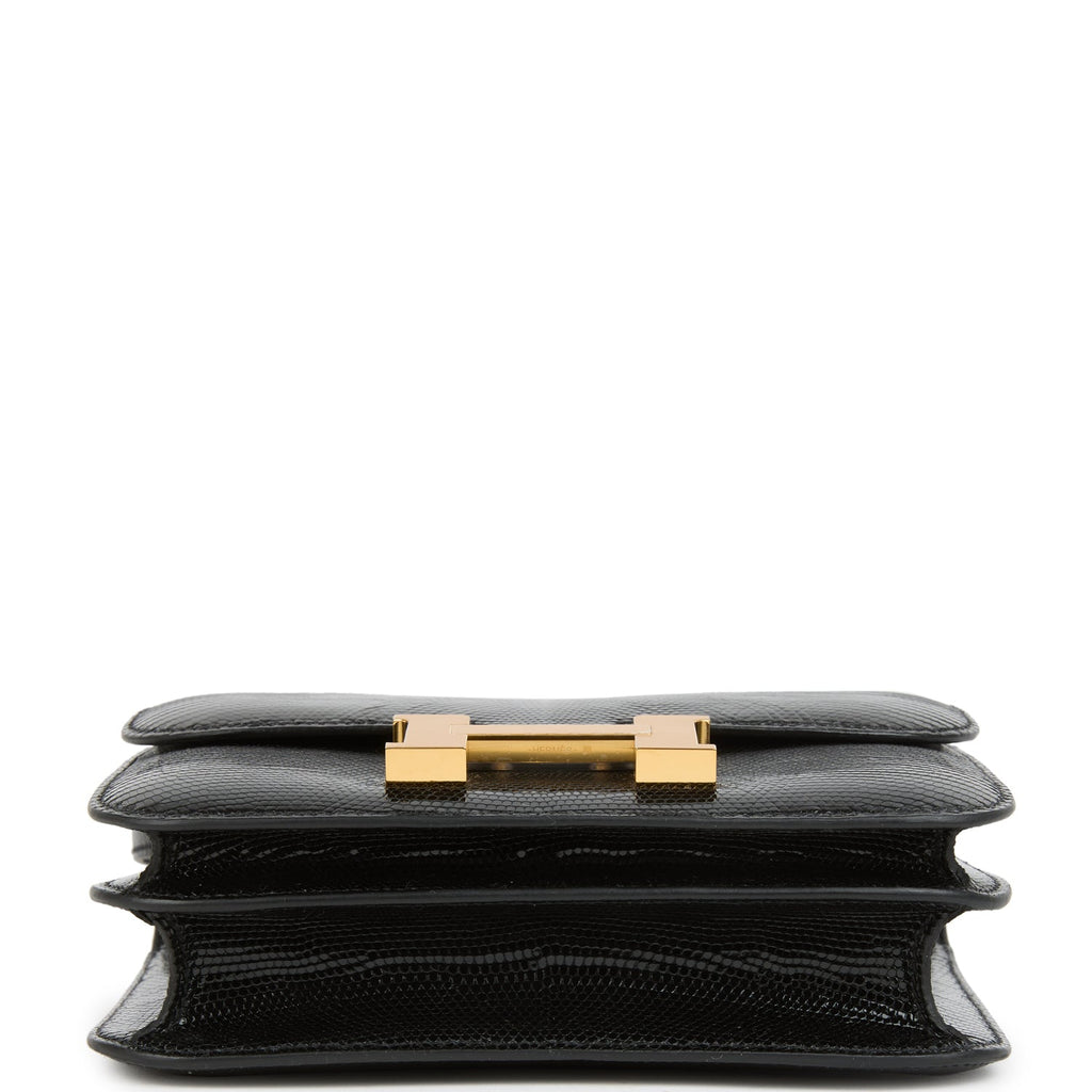 Constance 18 Black Varanus Salvator Lizard Gold Hardware Bag