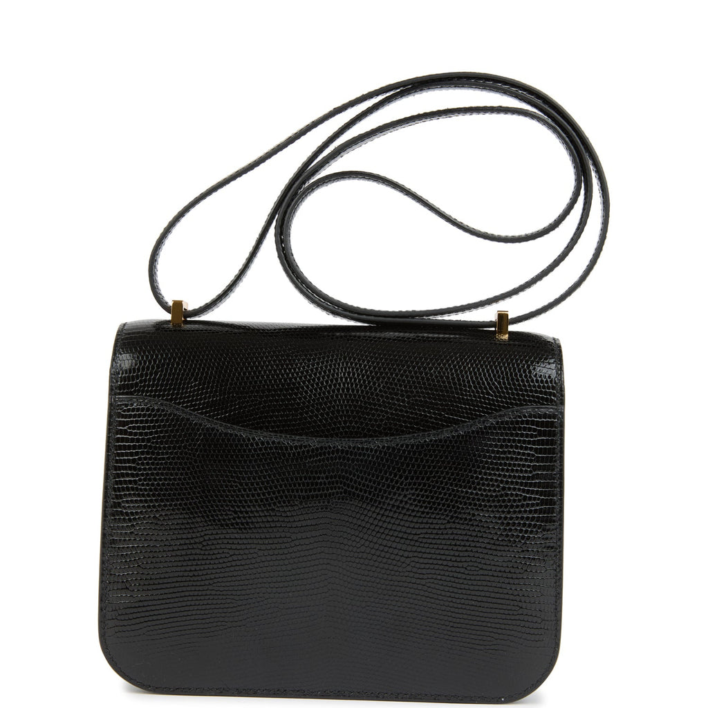 Constance 18 Black Varanus Salvator Lizard Gold Hardware Bag