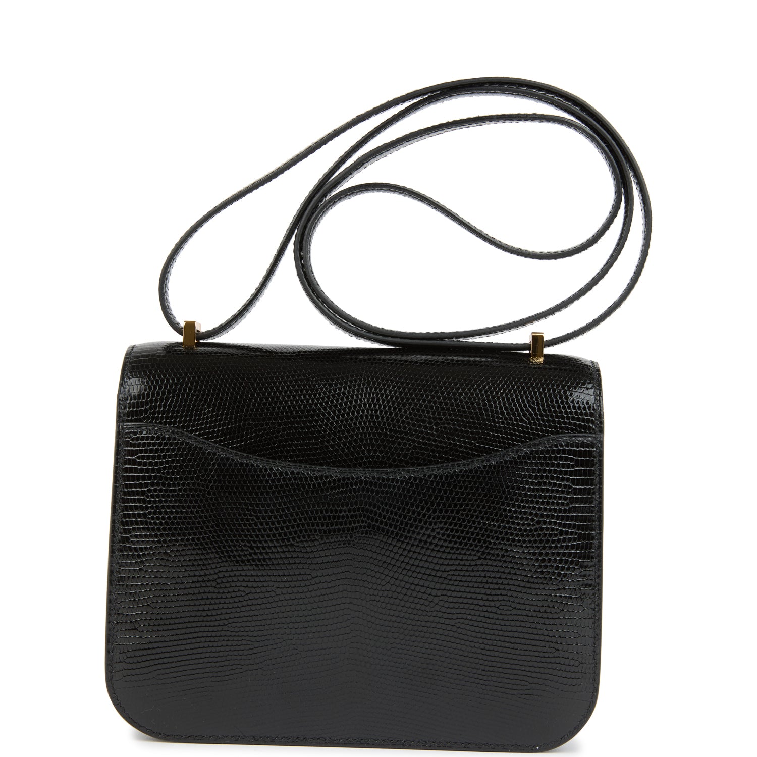 Constance 18 Black Varanus Salvator Lizard Gold Hardware Bag